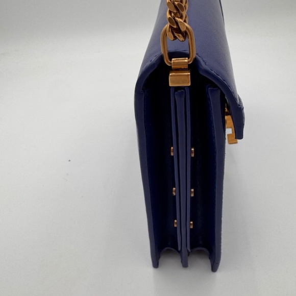 SAINT LAURENT Snooth Calfskin Suede Monogram Cassandra Clasp Bag Bleu Saphr - Picture 3 of 13